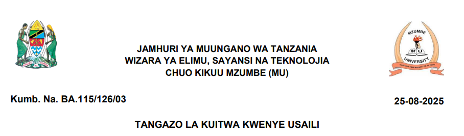 TANGAZO LA KUITWA KWENYE USAILI 